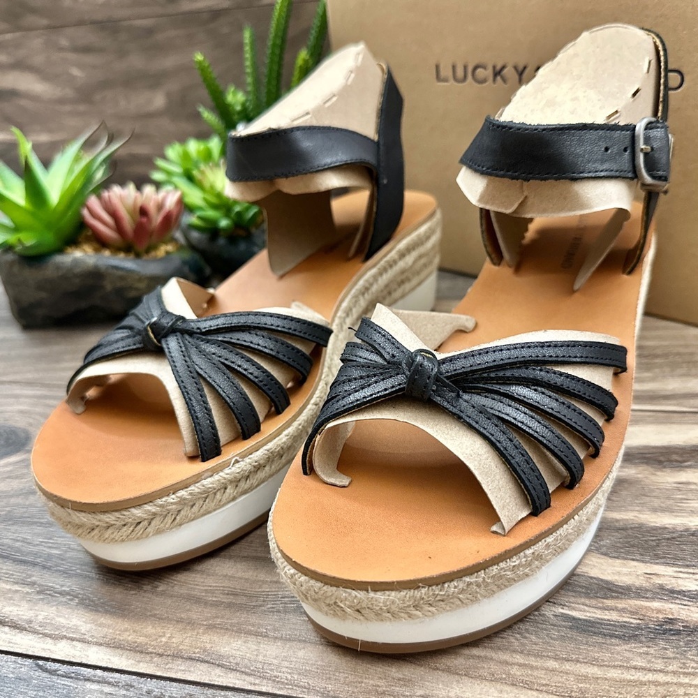 NIB Lucky Brand Juniffer Platform Wedge Sandal Black Dress Winter Haze 9M - Picture 3 of 12